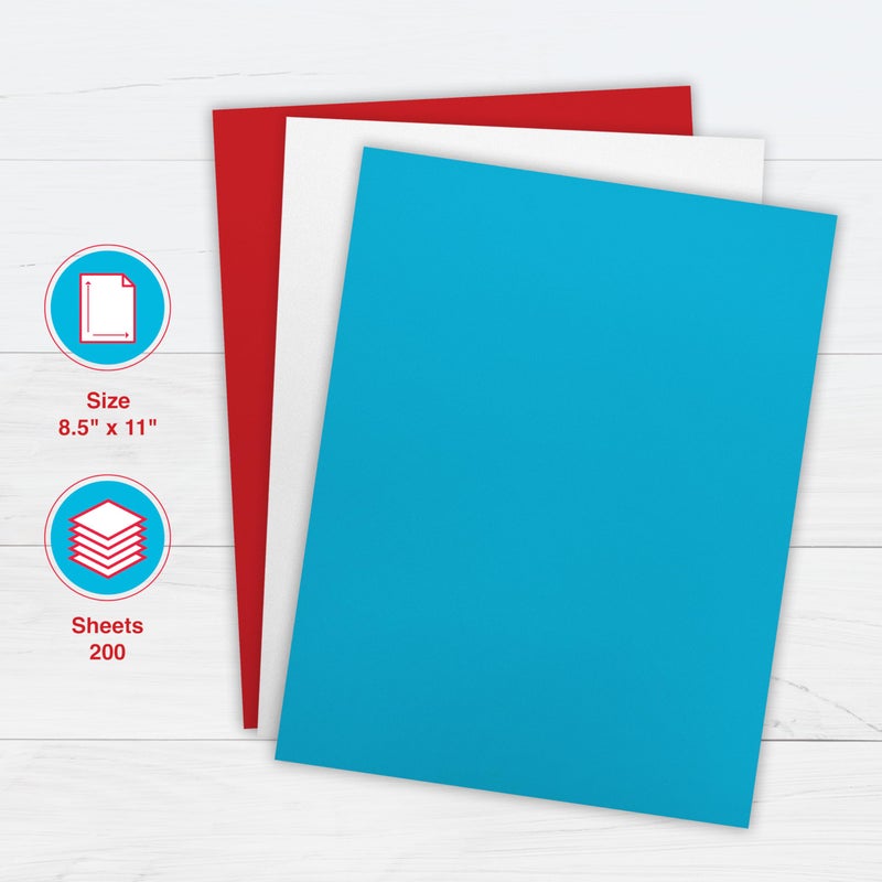 PrintWorks Americana Cardstock 8.5" x 11" - 200 Sheets - Red, White, & Blue Cardstock Colors - Ideal for School & Craft Projects - 67 lb/147 gsm & 65 lb/176 gsm - Made in the USA (00595) - Image 2